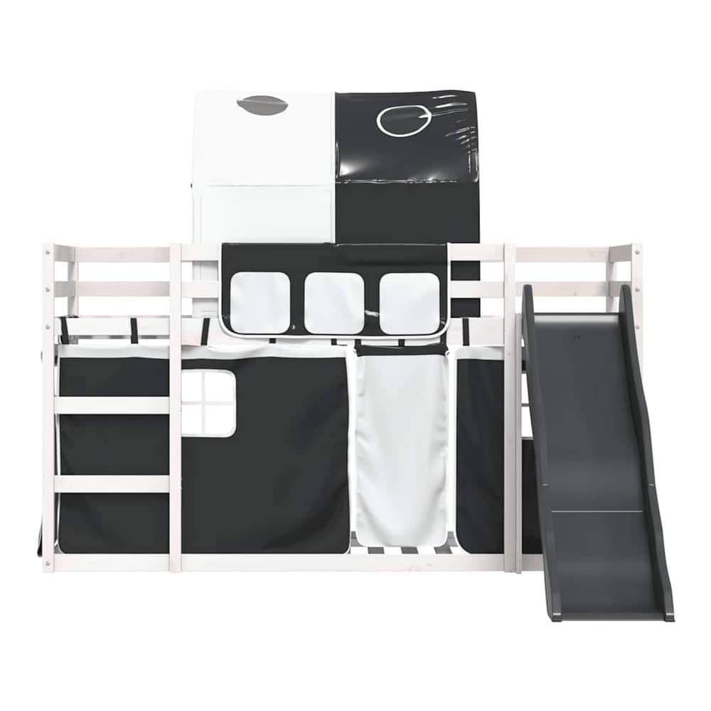 Bunk Bed without Mattress with Slide and Curtains White and black 90 cm