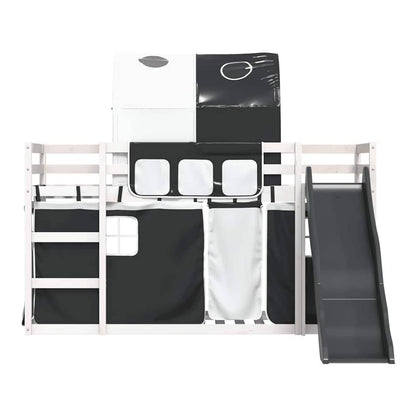 Bunk Bed without Mattress with Slide and Curtains White and black 90 cm