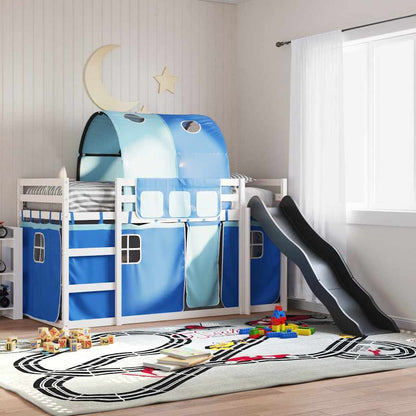 Bunk Bed without Mattress with Slide and Curtains White and blue 90 cm