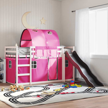 Bunk Bed without Mattress with Slide and Curtains White and pink 90 cm