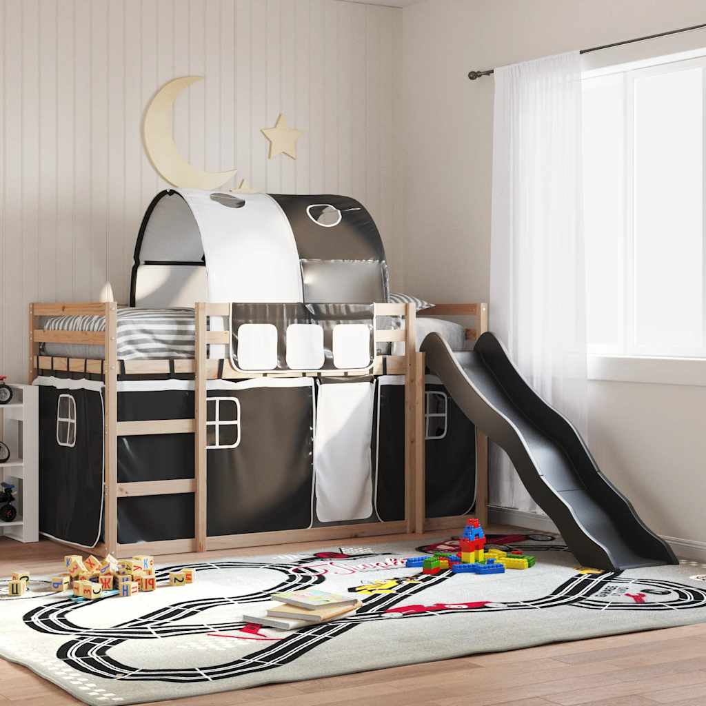 Bunk Bed without Mattress with Slide and Curtains Black 80 cm