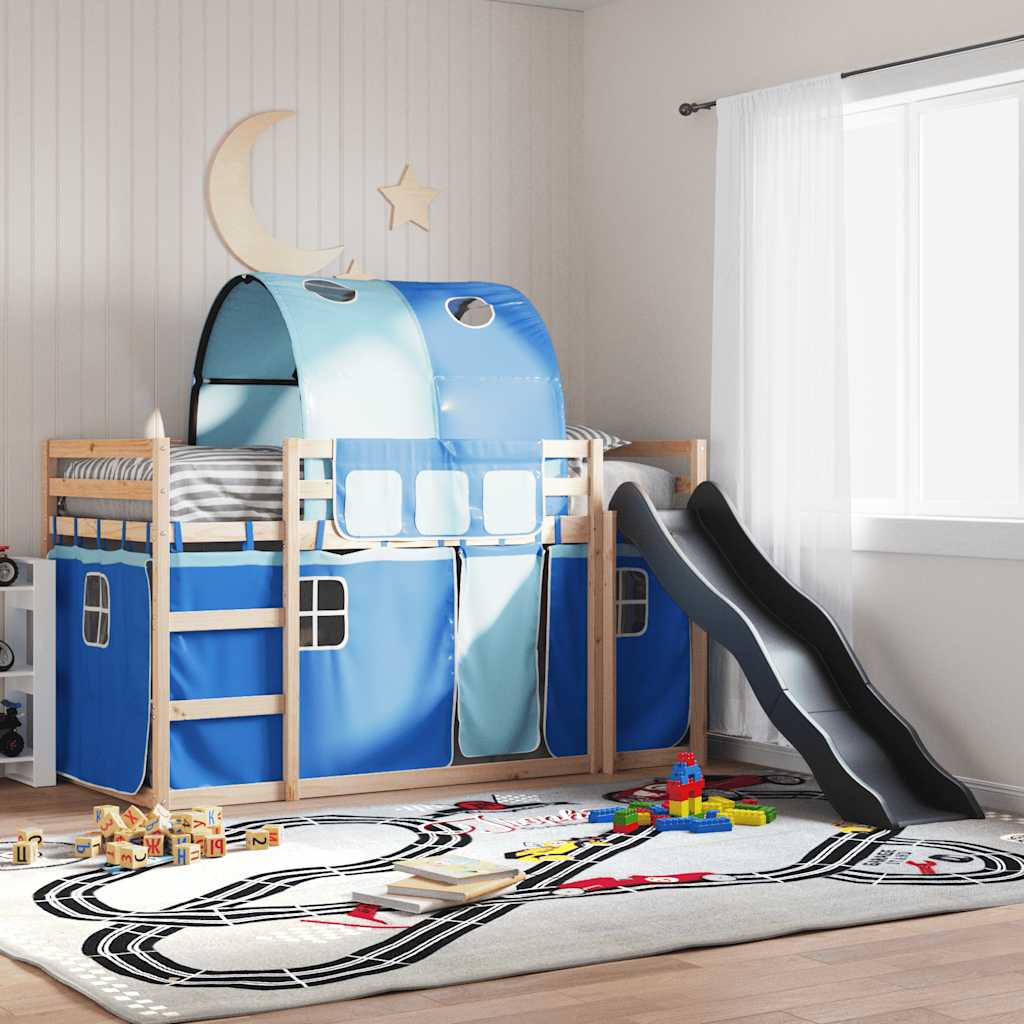 Bunk Bed without Mattress with Slide and Curtains Blue 80 cm