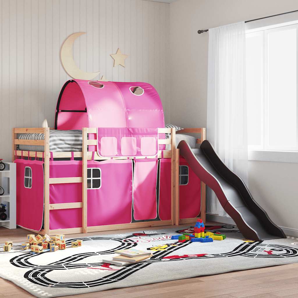 Bunk Bed without Mattress with Slide and Curtains Pink 80 cm