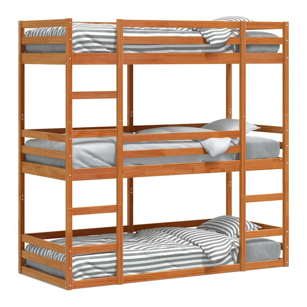 Triple Bunk Bed without Mattress Wax brown 90 cm 200 cm