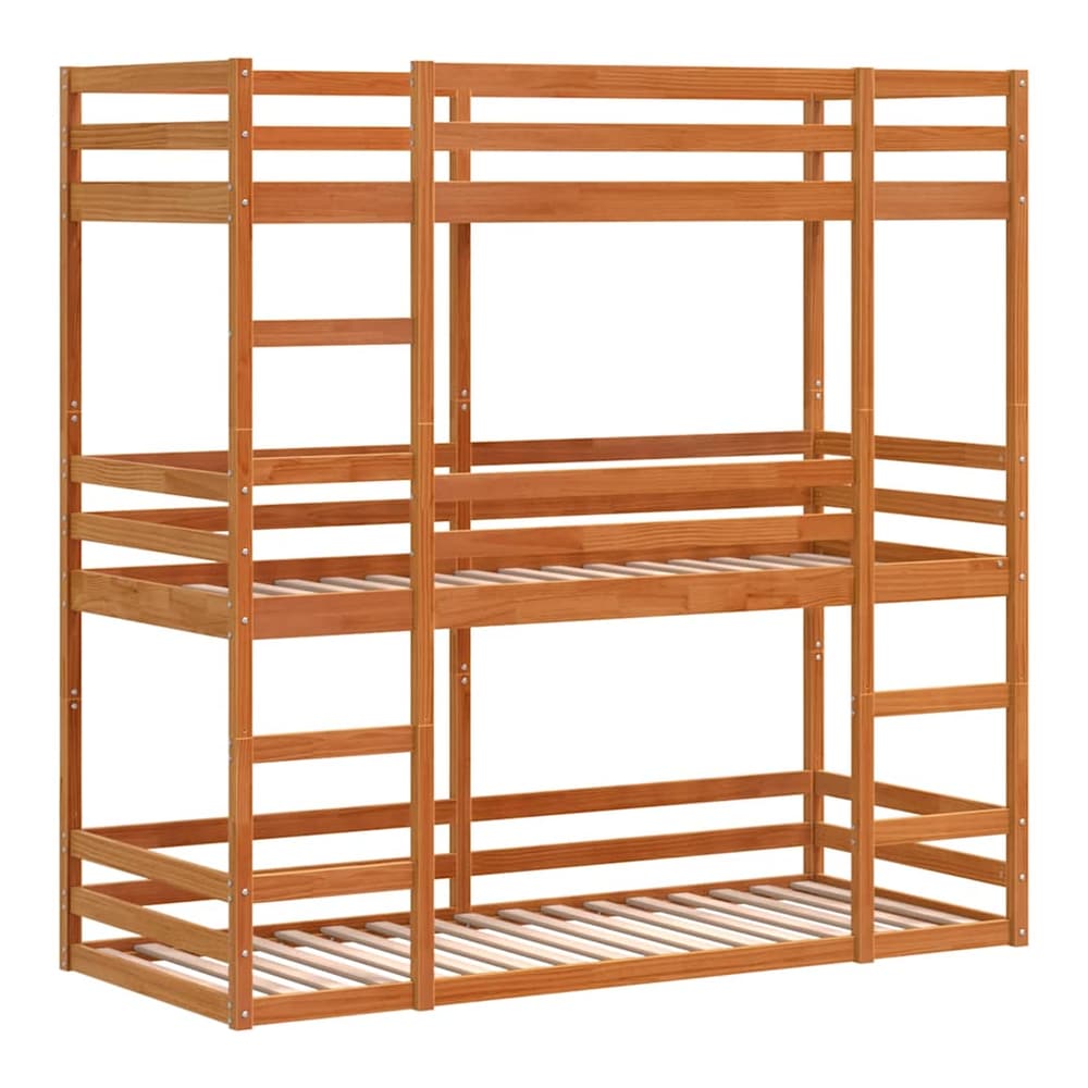 Triple Bunk Bed without Mattress Wax brown 90 cm 200 cm