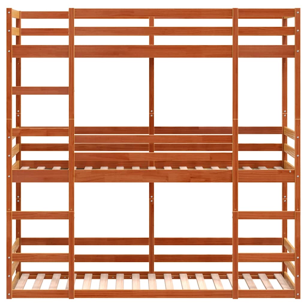 Triple Bunk Bed without Mattress Wax brown 90 cm 200 cm