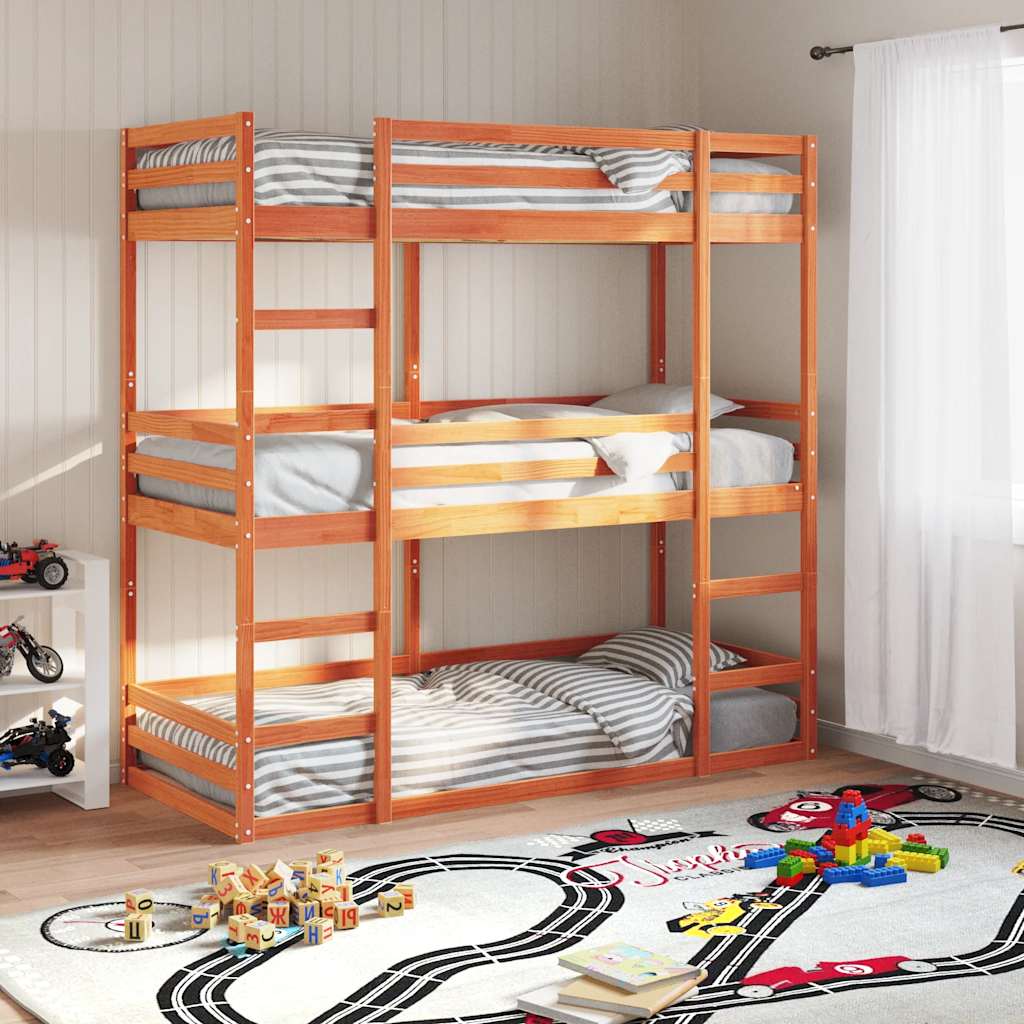 Triple Bunk Bed without Mattress Wax brown 90 cm 190 cm