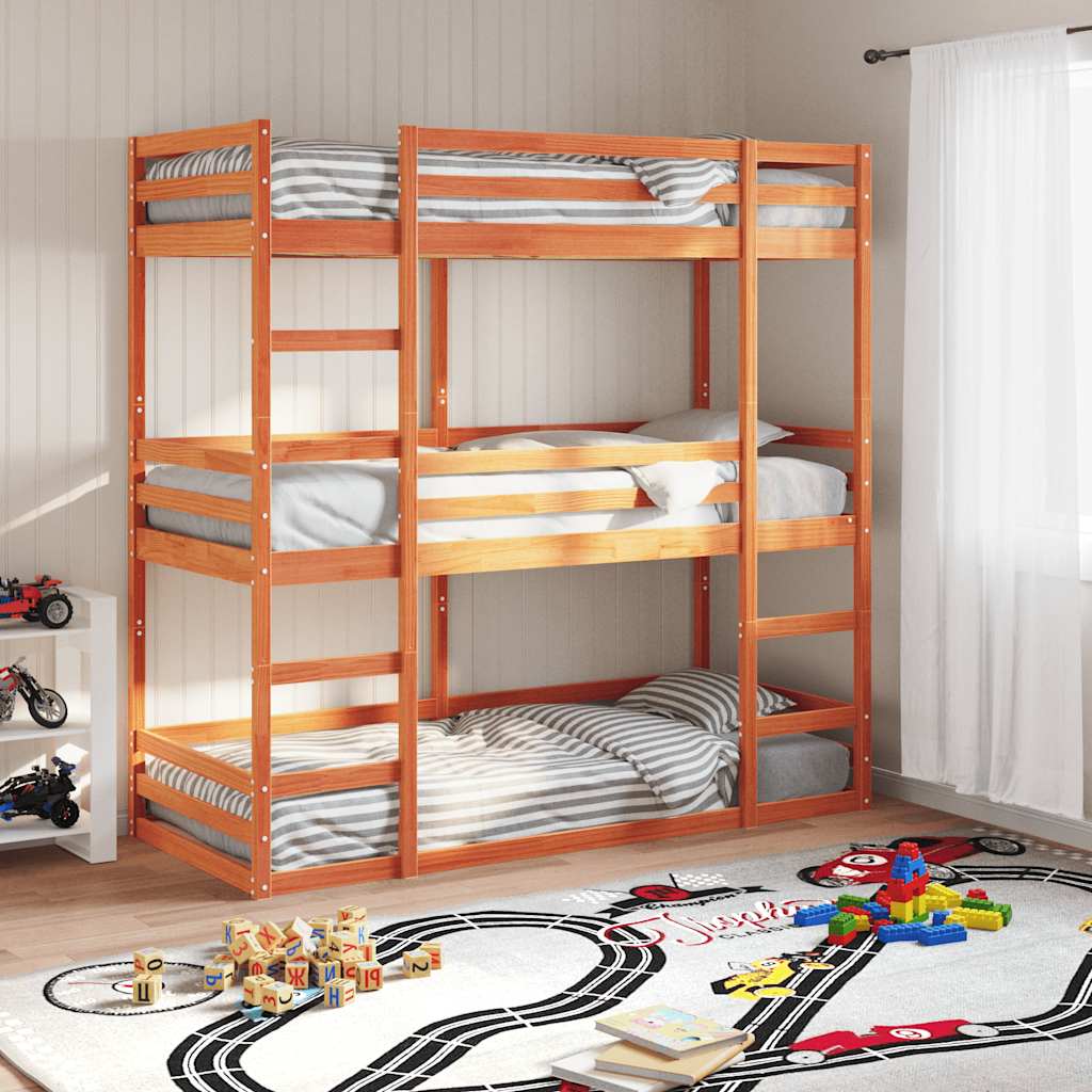 Triple Bunk Bed without Mattress Wax brown 75 cm 190 cm