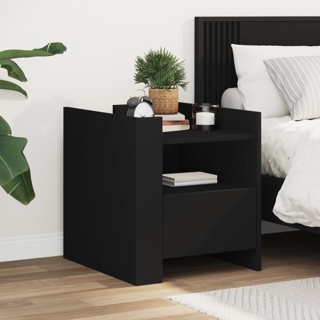 vidaXL Bedside Cabinet Black 45x50x50 cm Engineered Wood 1