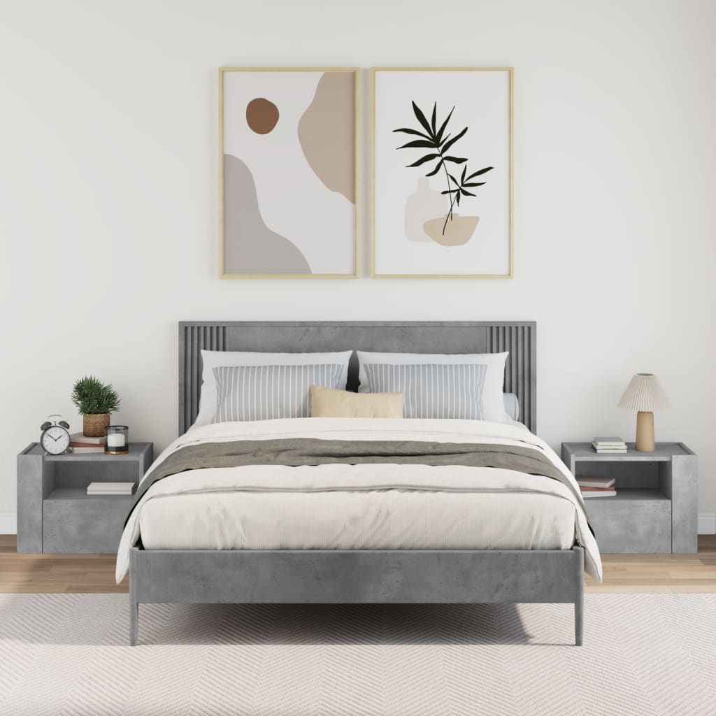 vidaXL Wall-mounted Bedside Cabinets 2 pcs Concrete Grey 45x30x35 cm 3