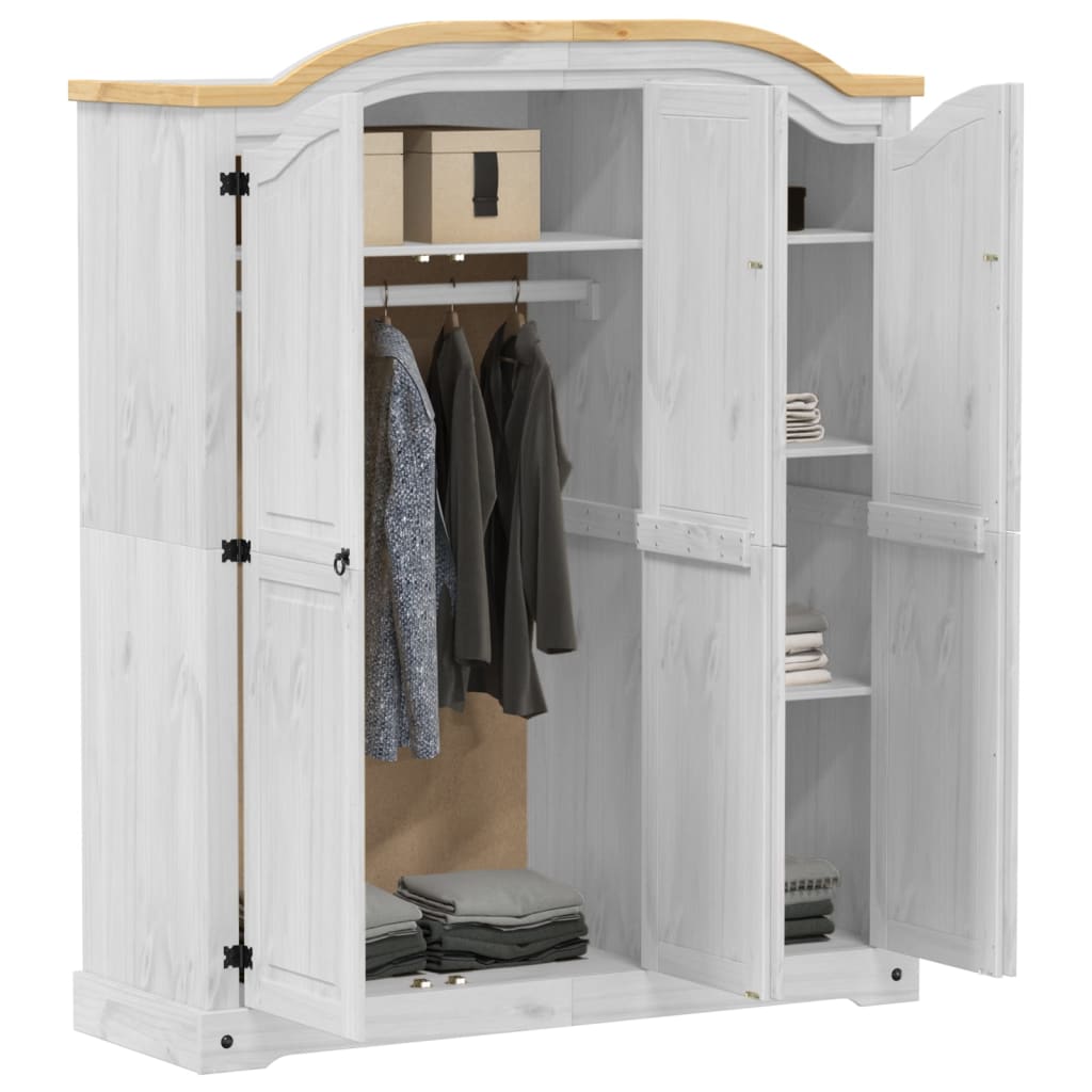 vidaXL Wardrobe Corona White 151.5x52x186 cm Solid Wood Pine 3
