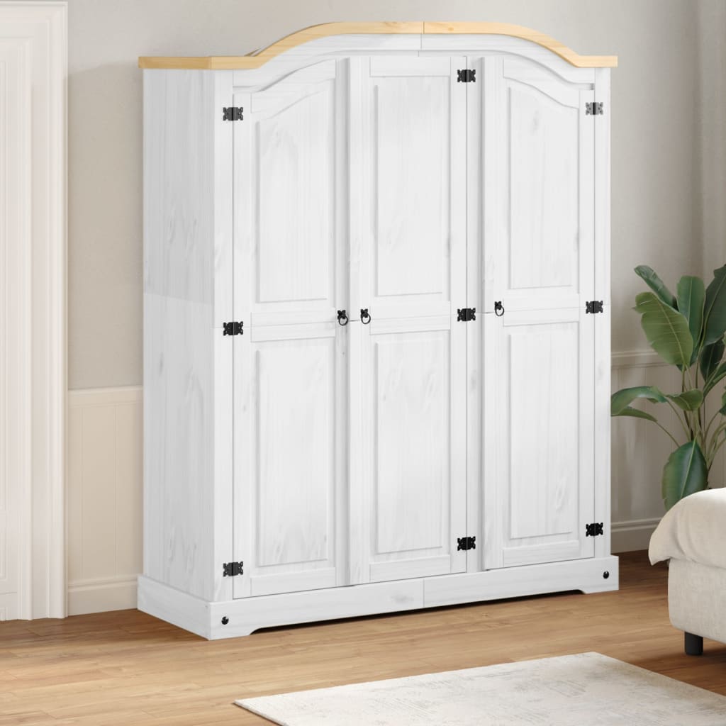 vidaXL Wardrobe Corona White 151.5x52x186 cm Solid Wood Pine 1