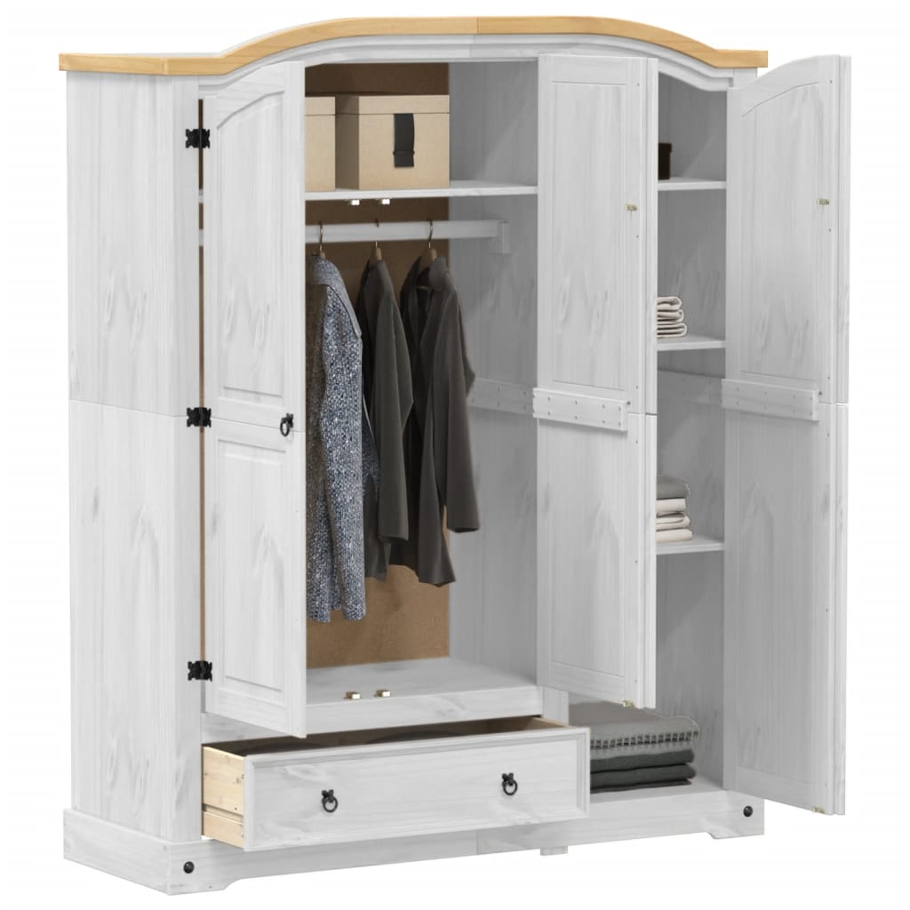 vidaXL Wardrobe Corona White 151.5x52x186 cm Solid Wood Pine 3
