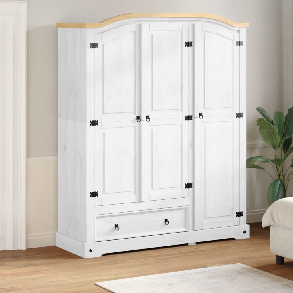 vidaXL Wardrobe Corona White 151.5x52x186 cm Solid Wood Pine 1