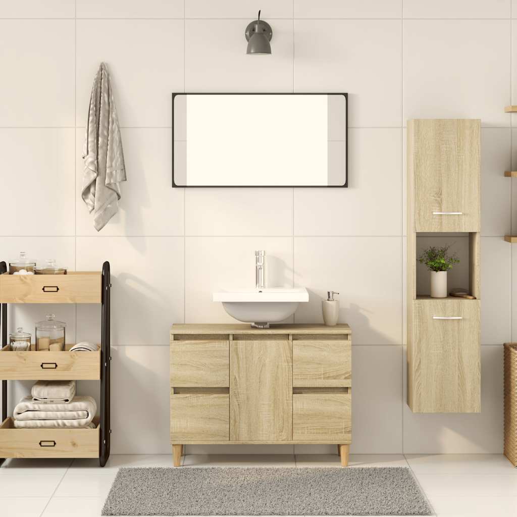Bathroom Cabinet 30x30x130 cm Engineered Wood Sonoma oak