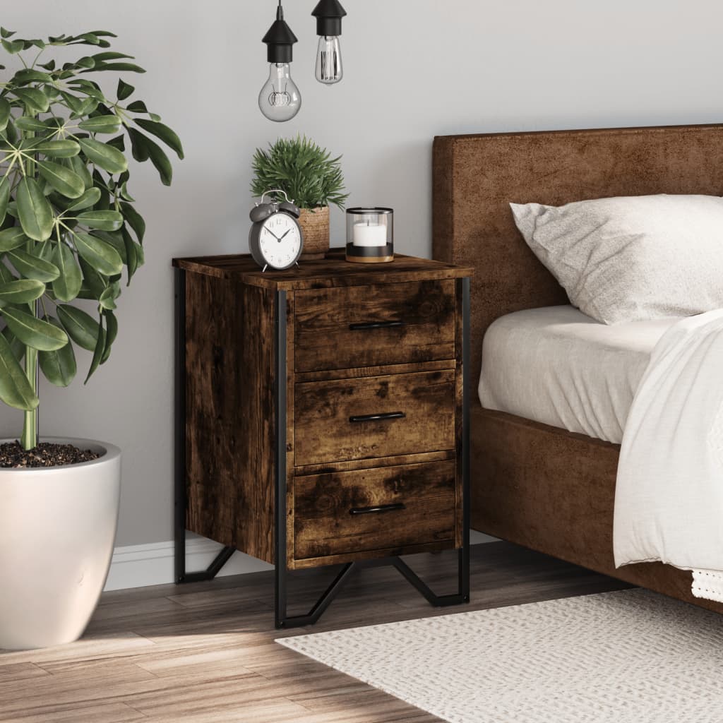 vidaXL Bedside Cabinet Smoked Oak 40x41x60 cm Engineered Wood 3