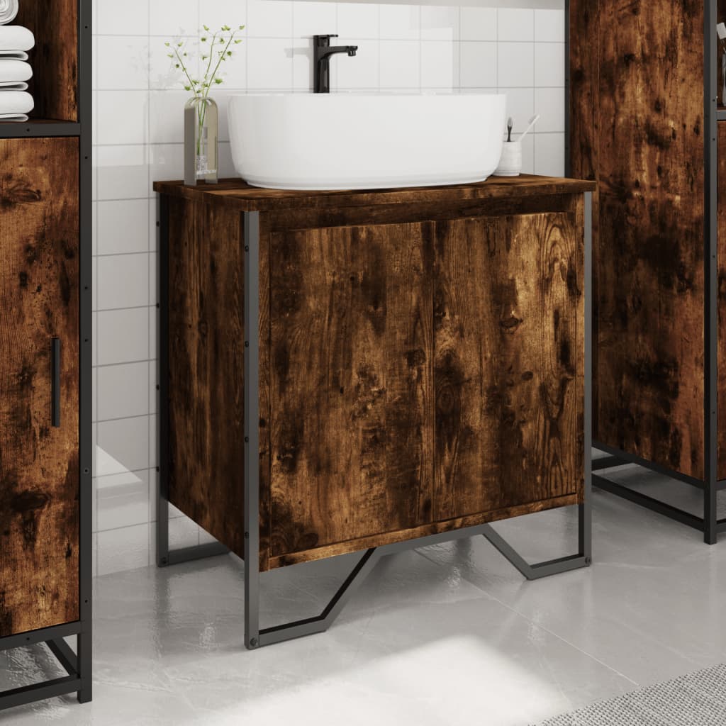 vidaXL Bathroom Sink Cabinet Smoked Oak 60x35x60 cm Engineered Wood 3