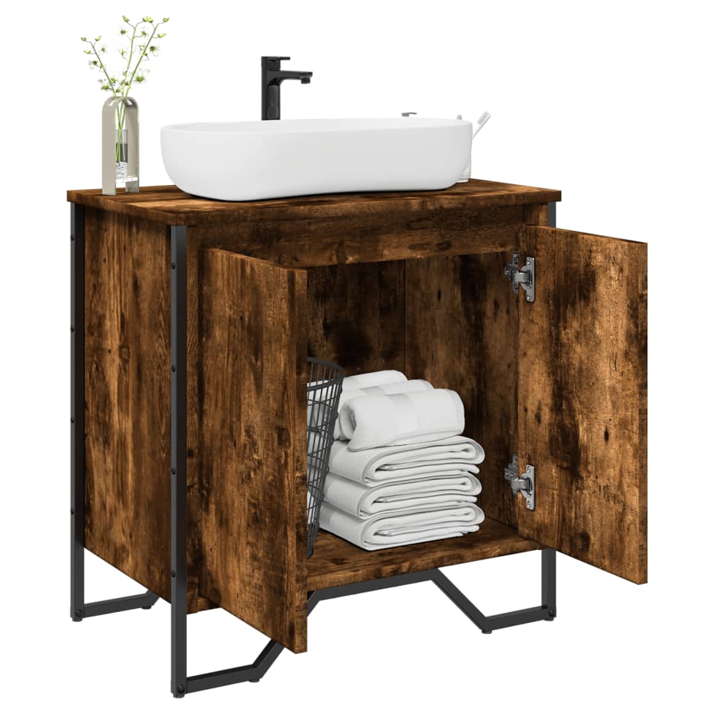 vidaXL Bathroom Sink Cabinet Smoked Oak 60x35x60 cm Engineered Wood 1