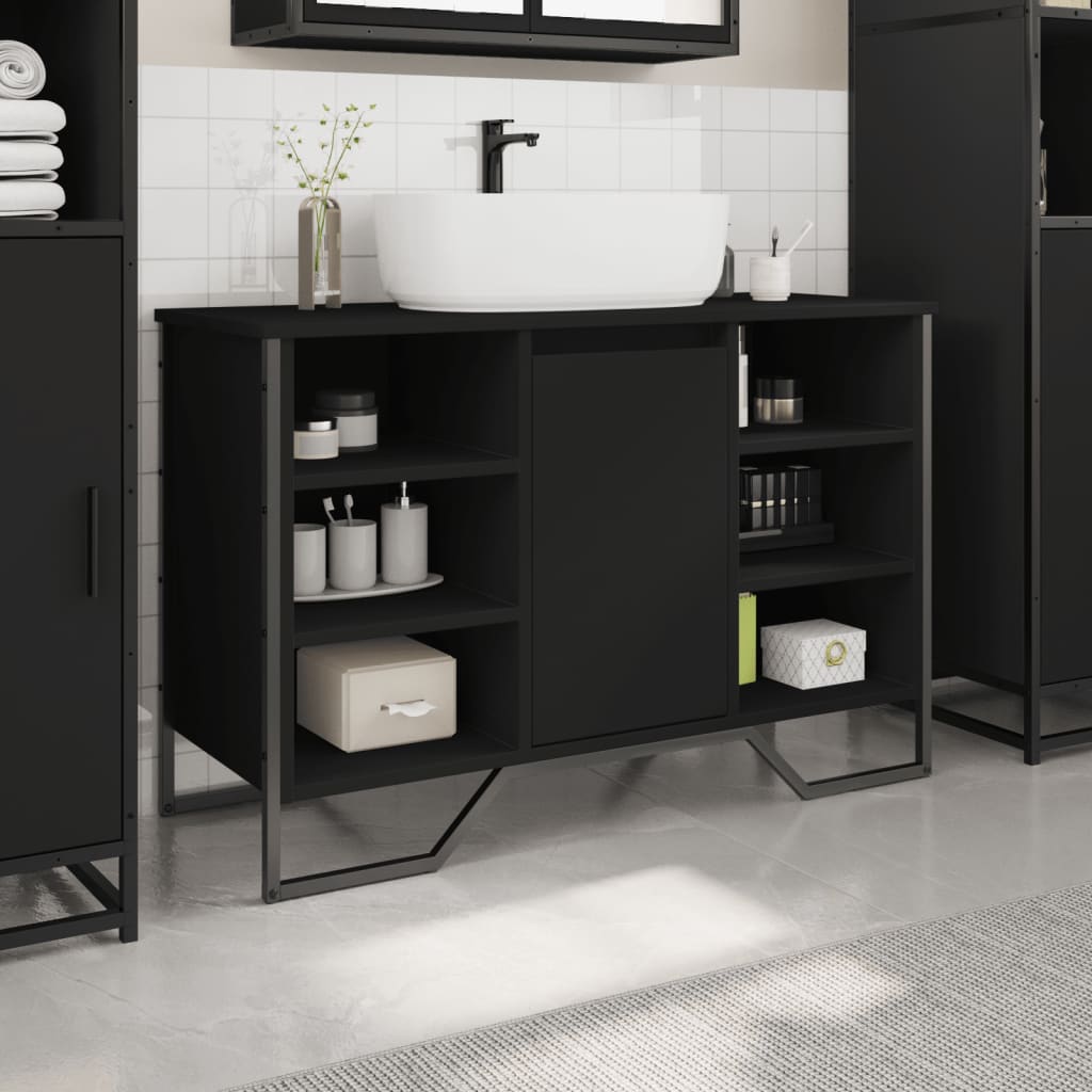 vidaXL Bathroom Sink Cabinet Black 91x35x60 cm Engineered Wood 3