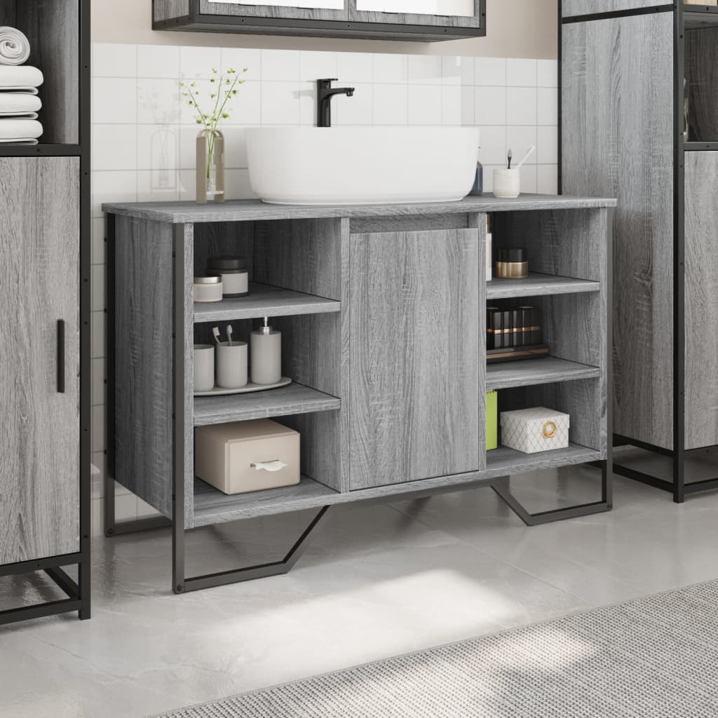 vidaXL Bathroom Sink Cabinet Grey Sonoma 91x35x60 cm Engineered Wood 3