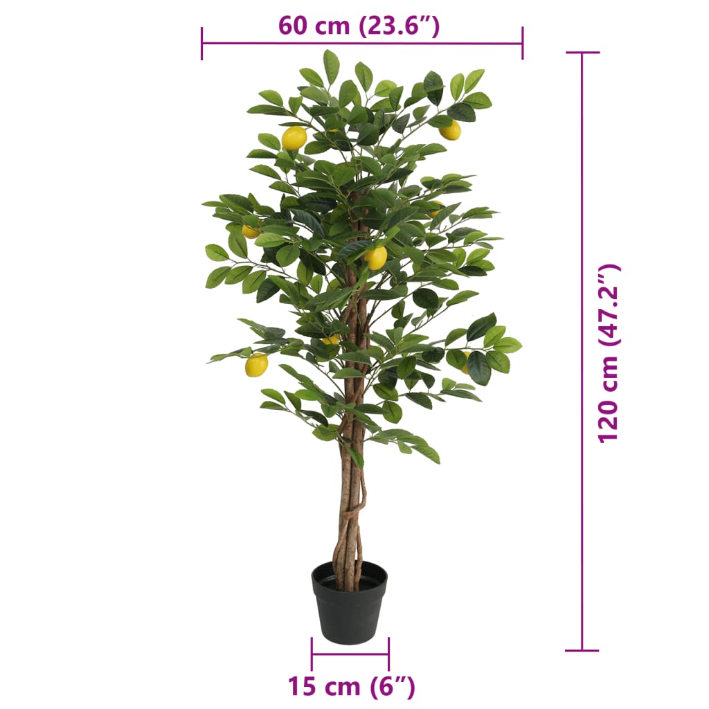 vidaXL Artificial Lemon Tree with 3 Trunks Green 120 cm PP 5