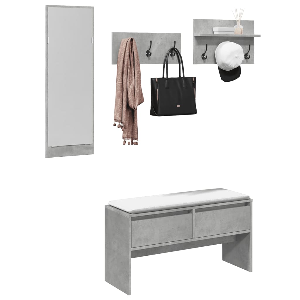 4 Piece Hallway Furniture Set Engineered Wood Concrete grey
