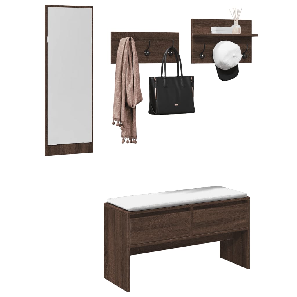 4 Piece Hallway Furniture Set Engineered Wood Brown oak