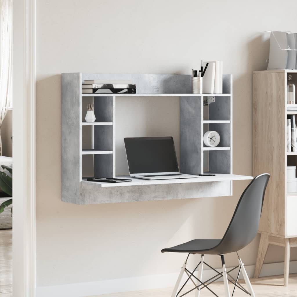 vidaXL Wall-Mounted Desk Concrete Grey 105x48x75 cm Engineered Wood 3