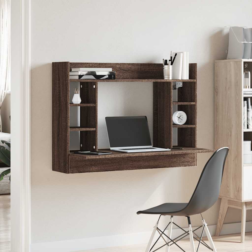 vidaXL Wall-Mounted Desk Brown Oak 105x48x75 cm Engineered Wood 3