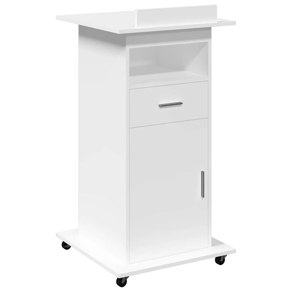 Lectern with Wheels & Drawer 55x55x107 cm White