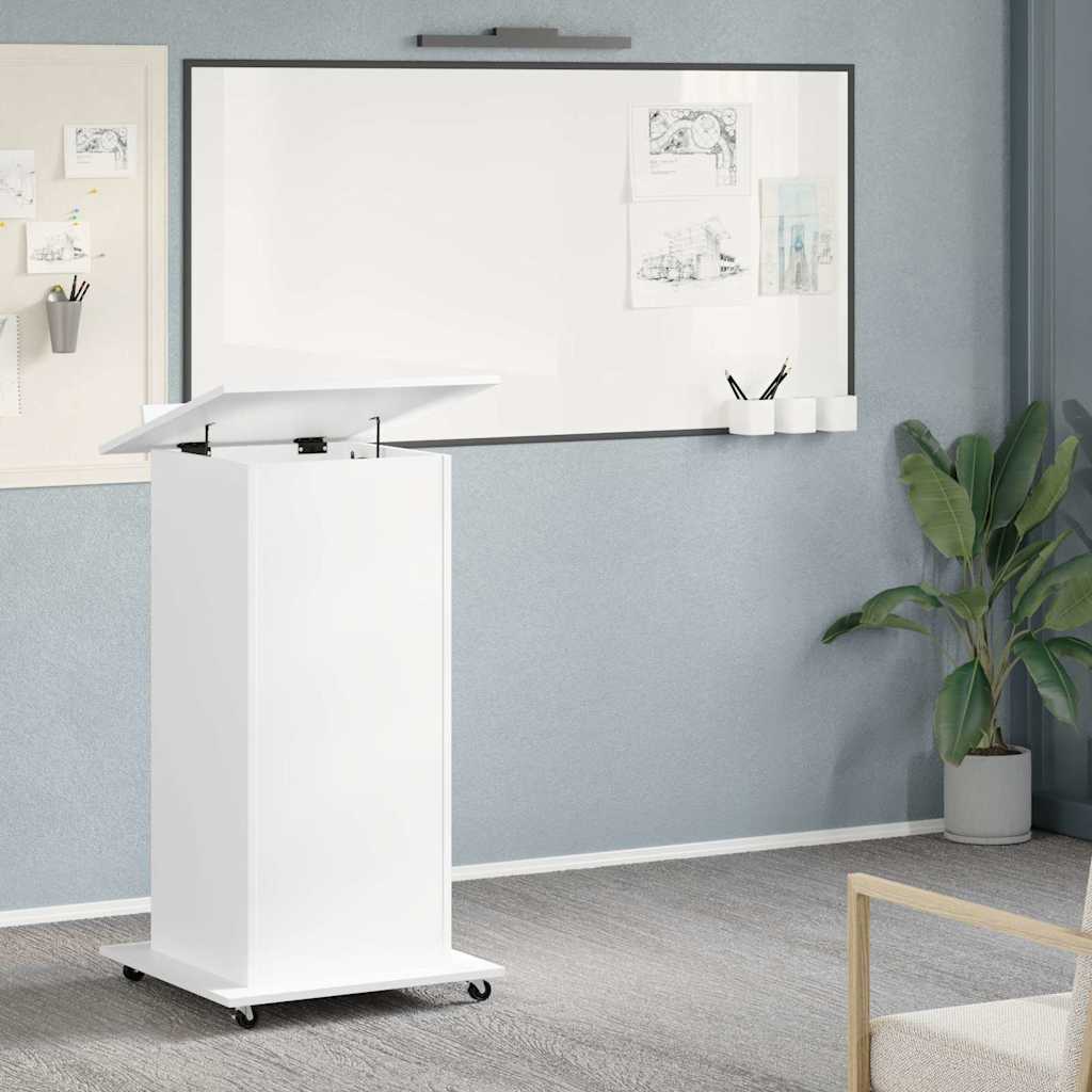 Lectern with Wheels & Drawer 55x55x107 cm White
