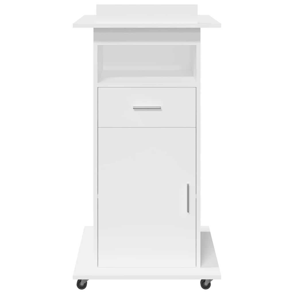 Lectern with Wheels & Drawer 55x55x107 cm White