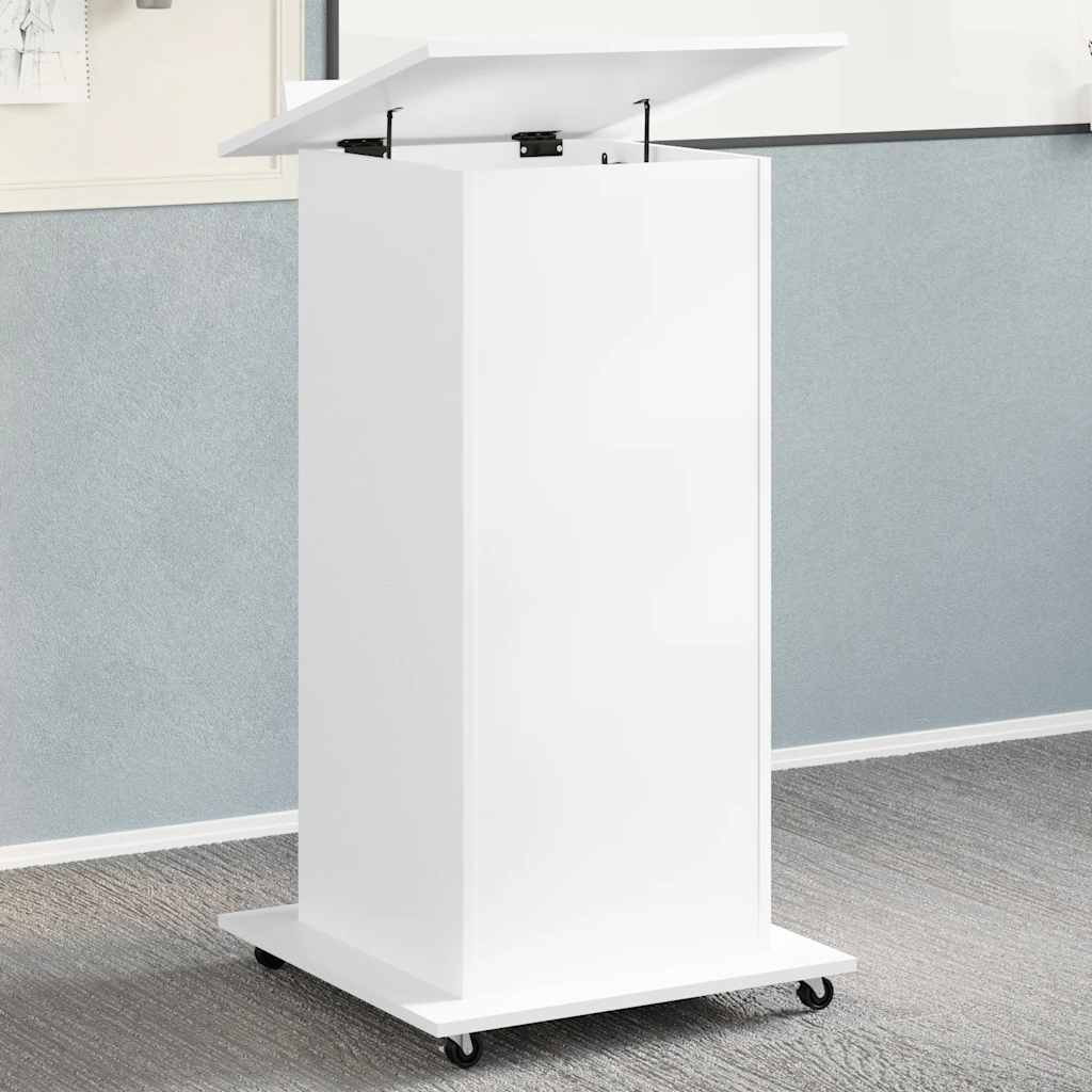 Lectern with Wheels & Drawer 55x55x107 cm White