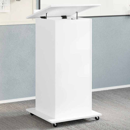 Lectern with Wheels & Drawer 55x55x107 cm White