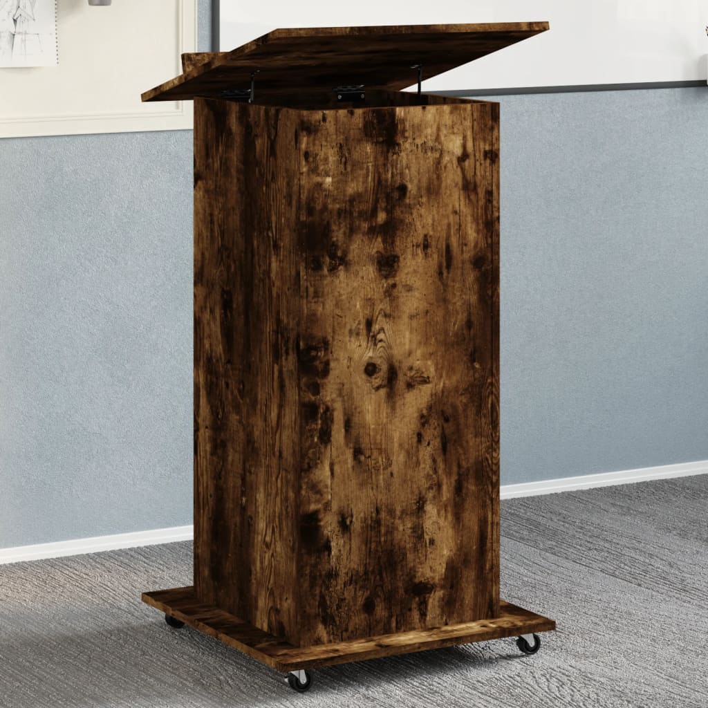 Lectern with Wheels & Drawer 55x55x107 cm Smoked oak