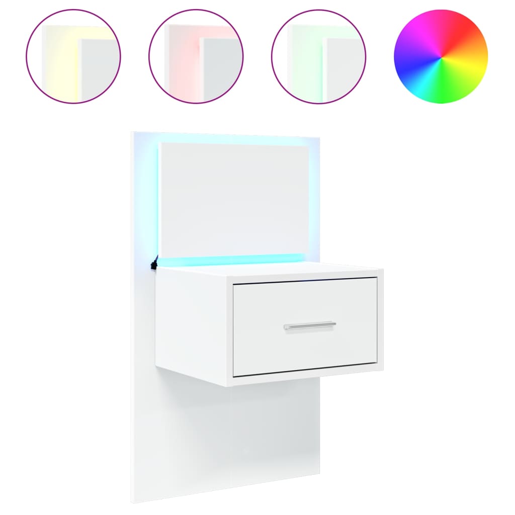 vidaXL Wall-mounted Bedside Cabinet with LED Lights White 2