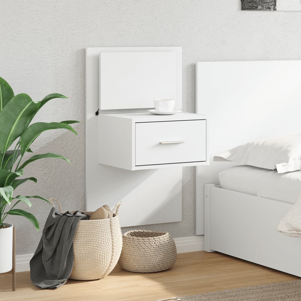 vidaXL Wall-mounted Bedside Cabinet with LED Lights White 4