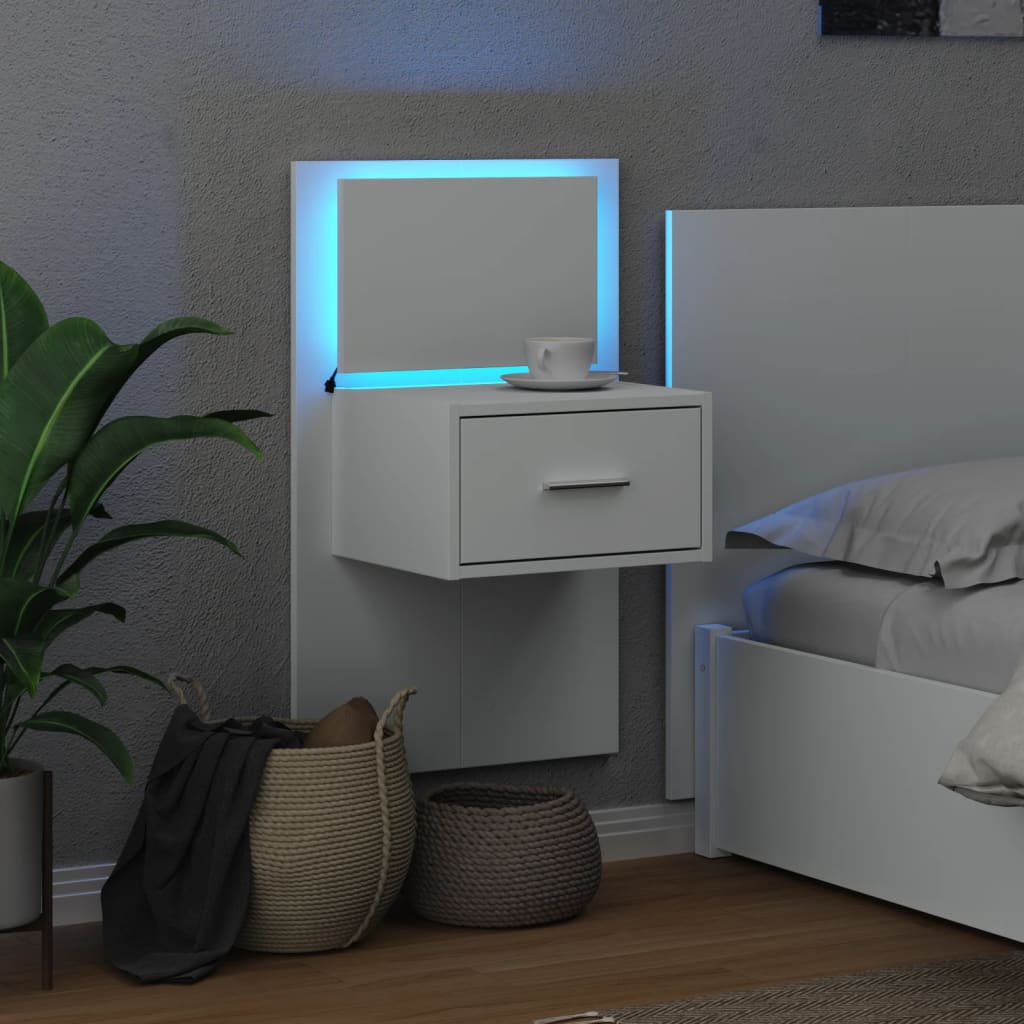 vidaXL Wall-mounted Bedside Cabinet with LED Lights White 5