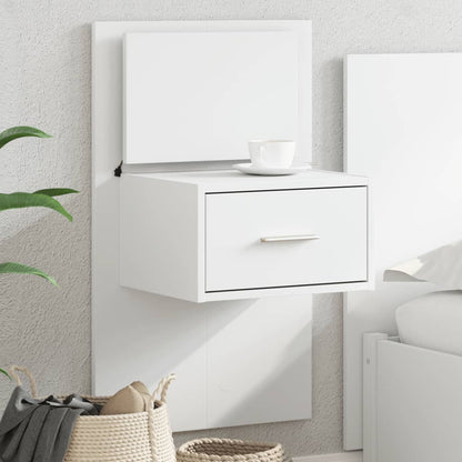 vidaXL Wall-mounted Bedside Cabinet with LED Lights White 1