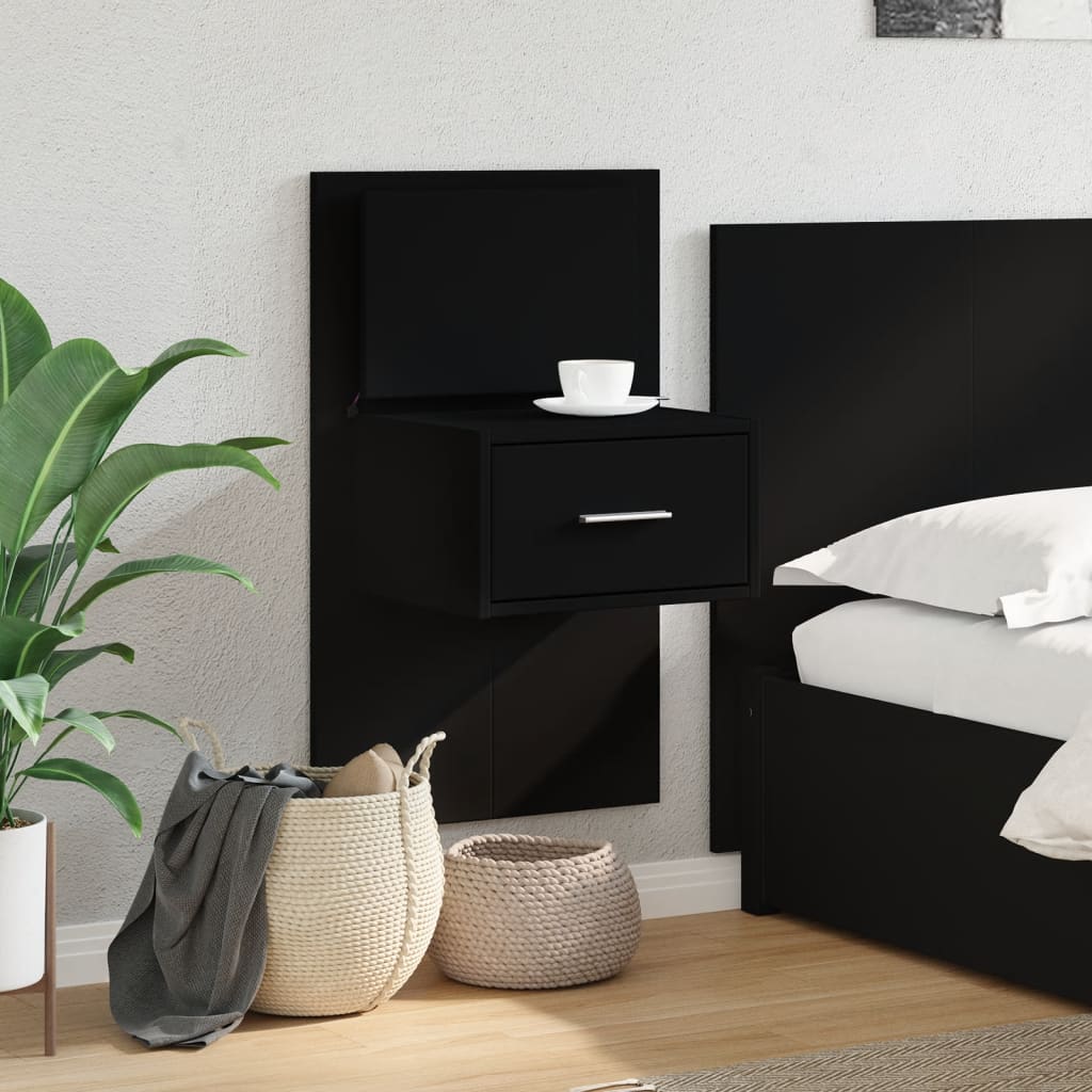 vidaXL Wall-mounted Bedside Cabinet with LED Lights Black 4