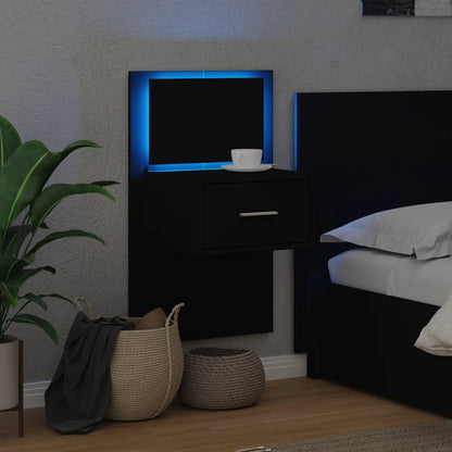 vidaXL Wall-mounted Bedside Cabinet with LED Lights Black 5