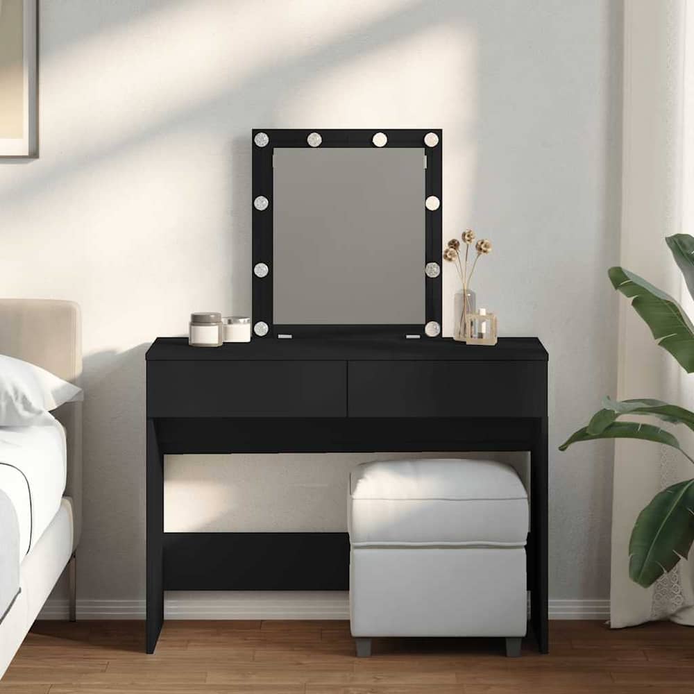 Dressing Table with LED 100x40x130 cm Black