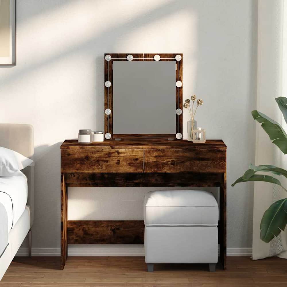 Dressing Table with LED 100x40x130 cm Smoked oak