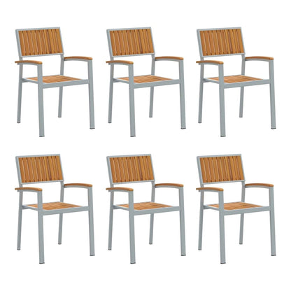 Stacking Chair Brown Solid Acacia Wood Stackable 6