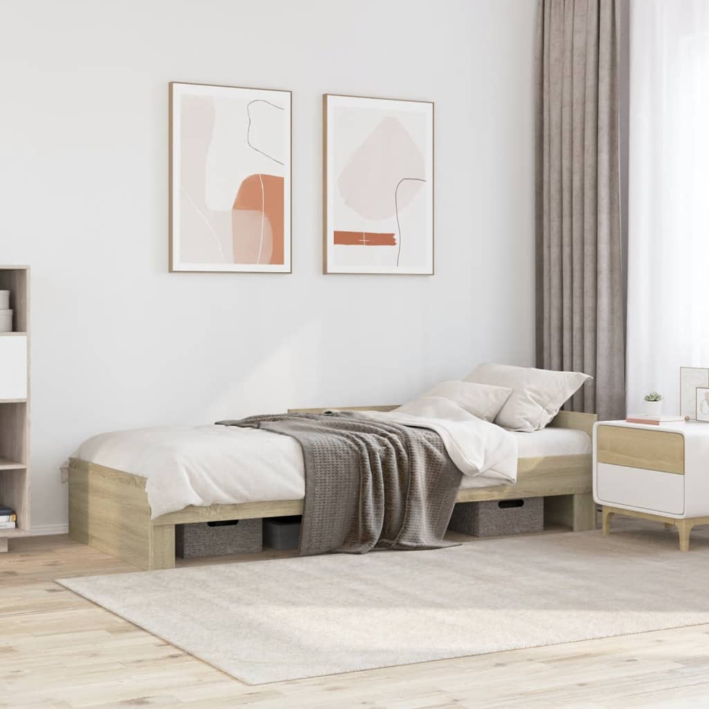 vidaXL Bed Frame without Mattress Sonoma Oak 100x200 cm Engineered Wood 1