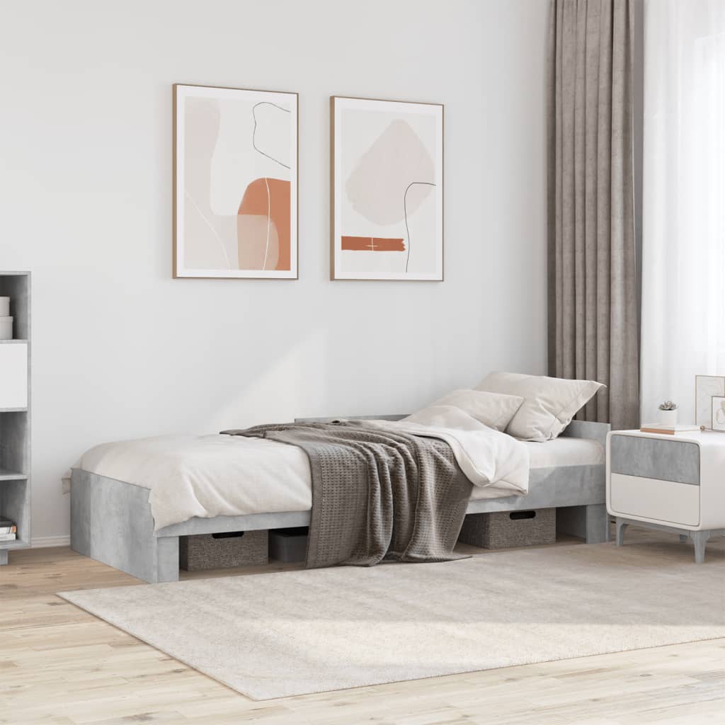 vidaXL Bed Frame without Mattress Concrete Grey 100x200 cm Engineered Wood 1