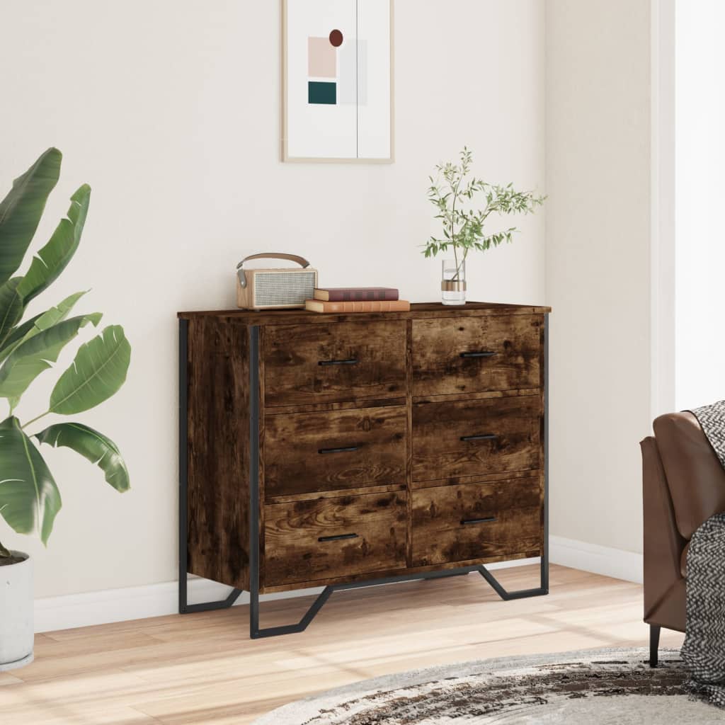 vidaXL Chest of Drawers Smoked Oak 91x35.5x74.5 cm Engineered wood 3