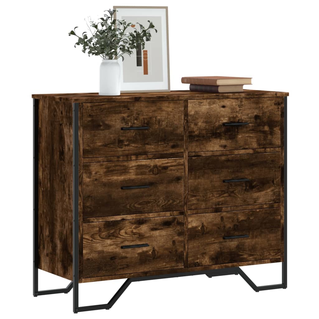 vidaXL Chest of Drawers Smoked Oak 91x35.5x74.5 cm Engineered wood 1