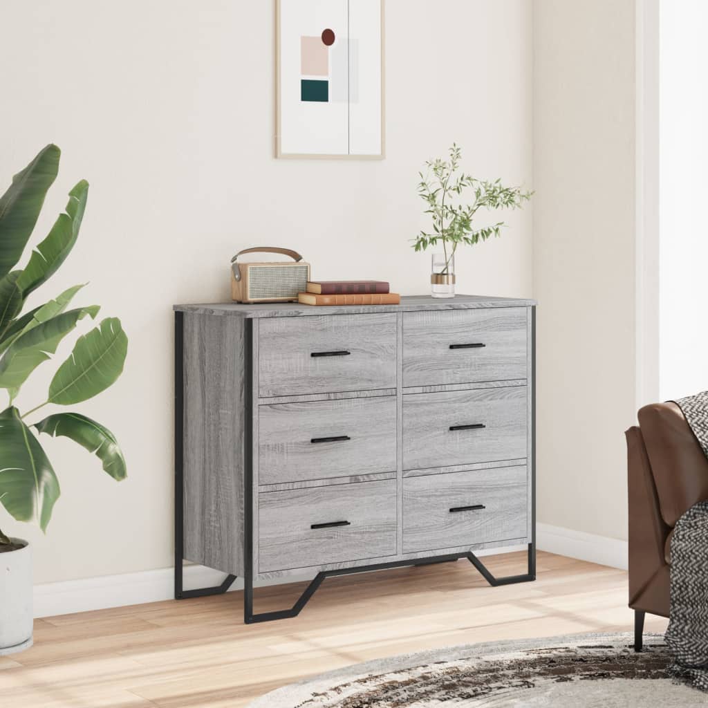 vidaXL Chest of Drawers Grey Sonoma 91x35.5x74.5 cm Engineered wood 3