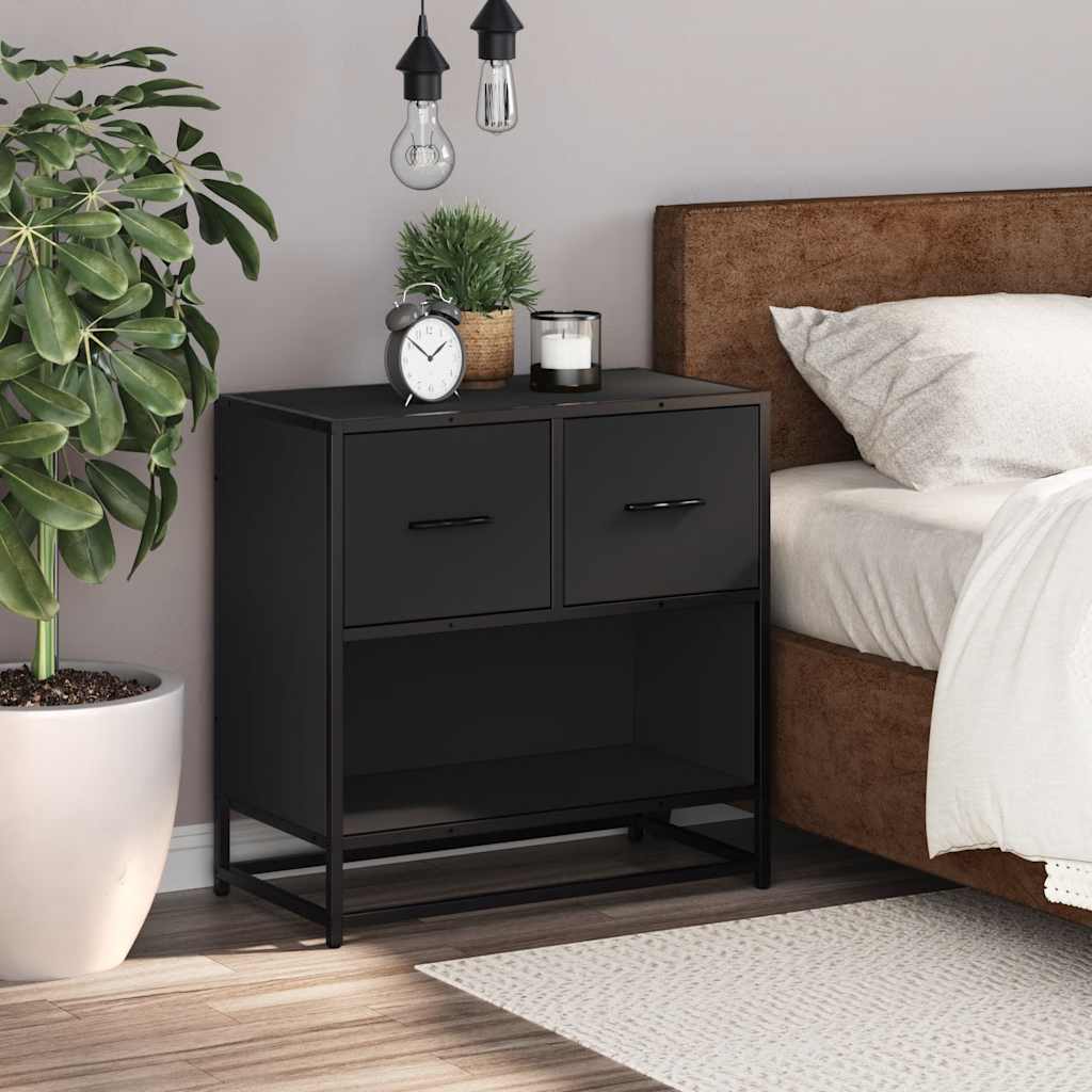 vidaXL Bedside Cabinet Black 60x31x60 cm Engineered Wood and Metal 3